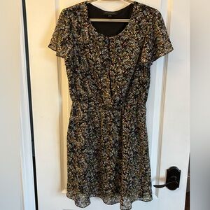 Banana Republic Black Floral Mini Dress with Pink and Green Accents NWOT